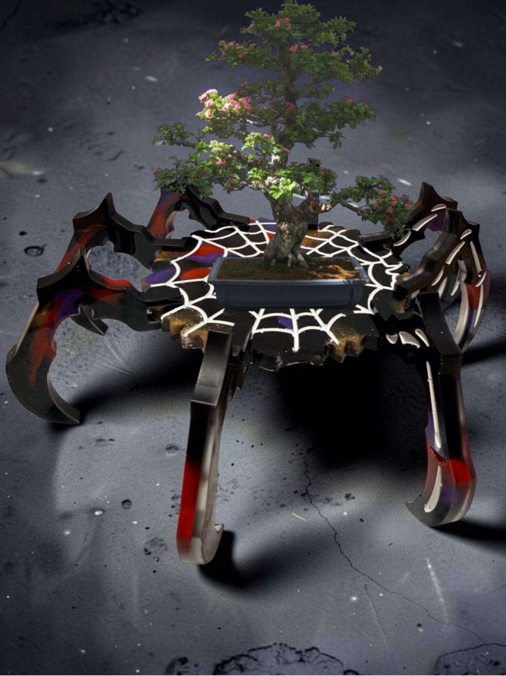 Hand Crafted Spiderweb Plant Display Stand - Black, Red, White